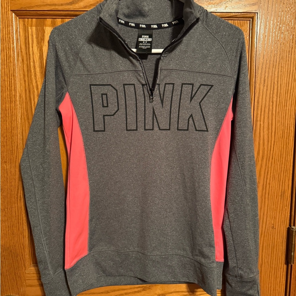 PINK Victoria's Secret Women's Gray and Pink half zip long